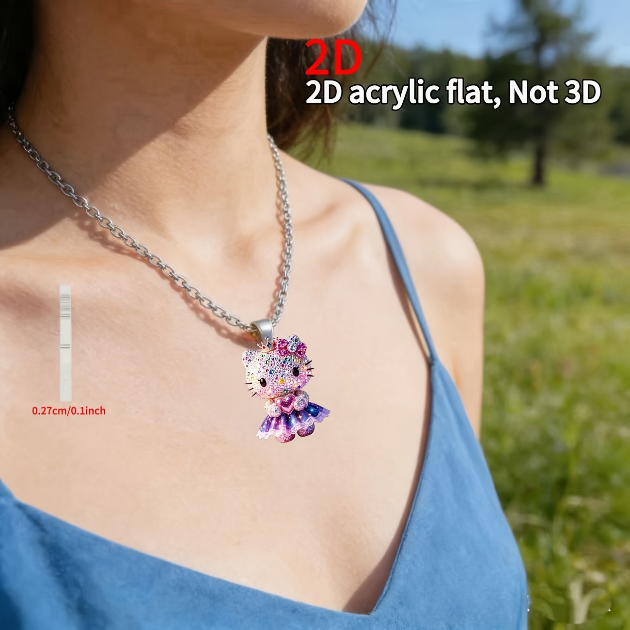 Women's 2D Acrylic Kitty Holding a Heart Pendant Necklace, Gift for Her